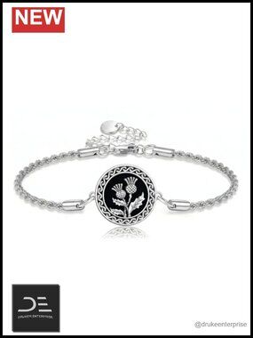 Scottish Thistle Celtic Knot Link Bracelet Stainless Steel Chain